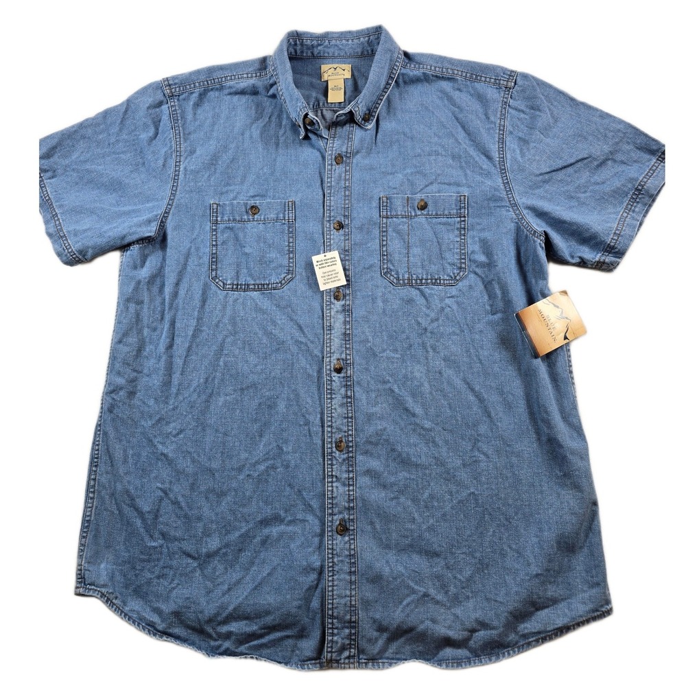 Blue Mountain Denim Shirt Mens XLT Blue Jean Short Sleeve Medium Wash NEW